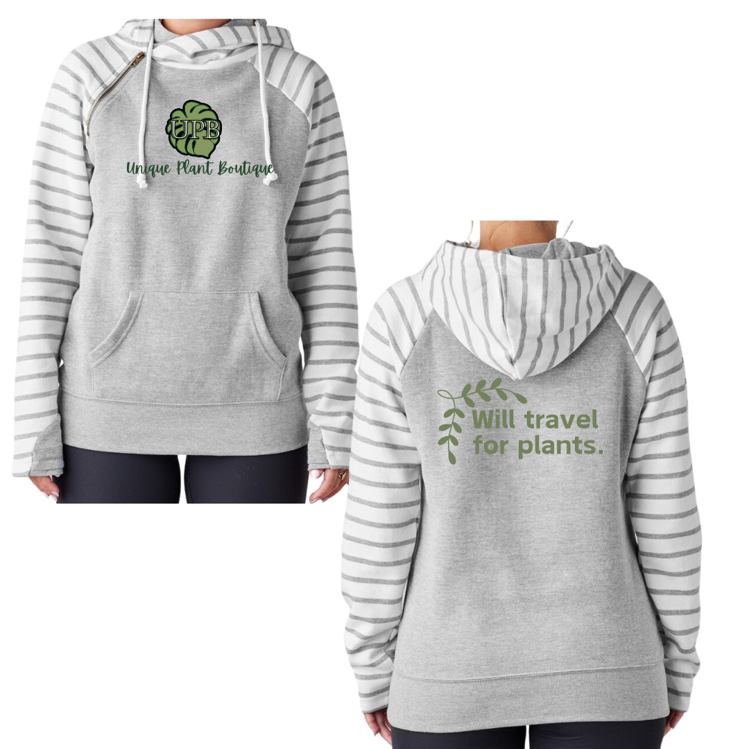 UPB Floral Will Travel For Plants Enza Ladies Stripe Double Hood Pullover