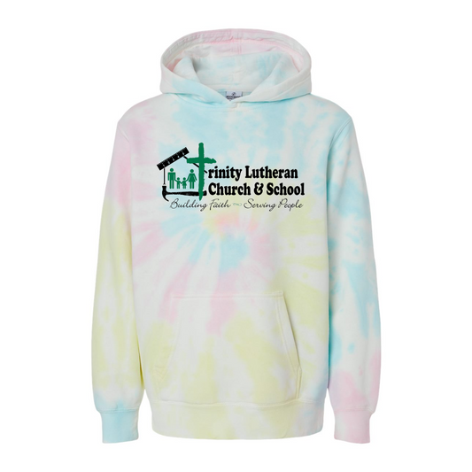 Trinity Lutheran Independent Youth Midweight Tie-Dyed Hooded Sweatshirt- chest print